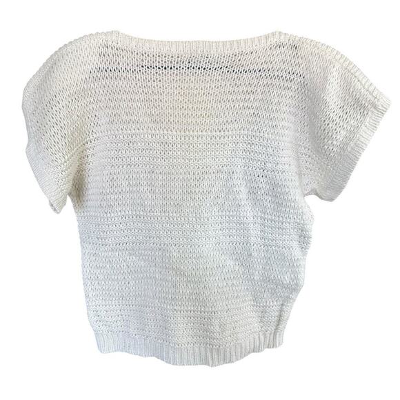 Vtg 80s Christian Dior Seperates Sweater Knit Shoulder Pads Ivory M S/S Preppy - Picture 4 of 7